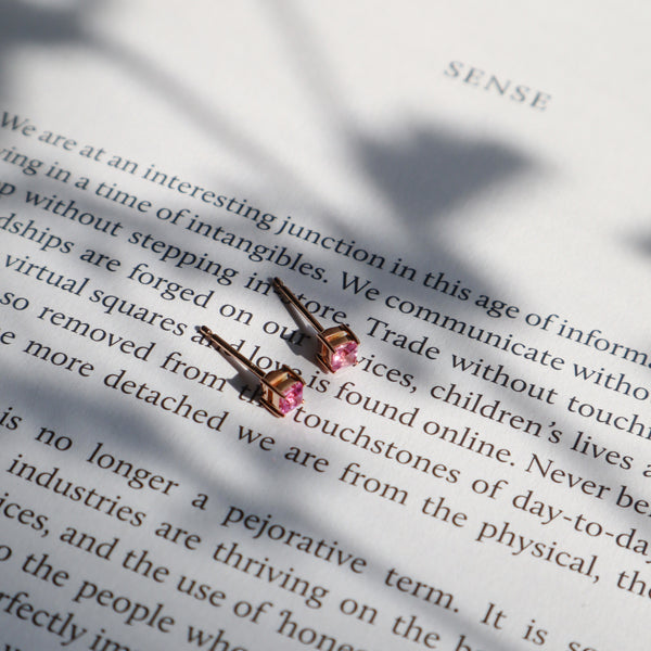 Pink sapphire pierced earring